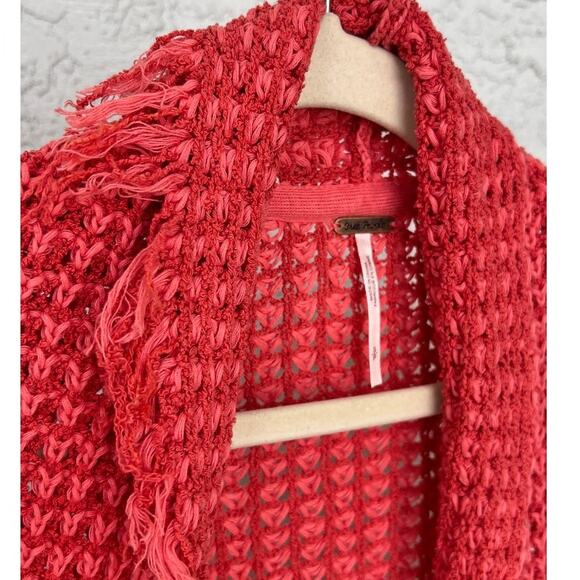 Free People "I'll Be Around" Asymmetrical Red Knitted Silk Cardigan - Picture 4 of 11